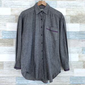 Banana Republic Oversized Button Down Shirt Gray Embroidered Womens Large